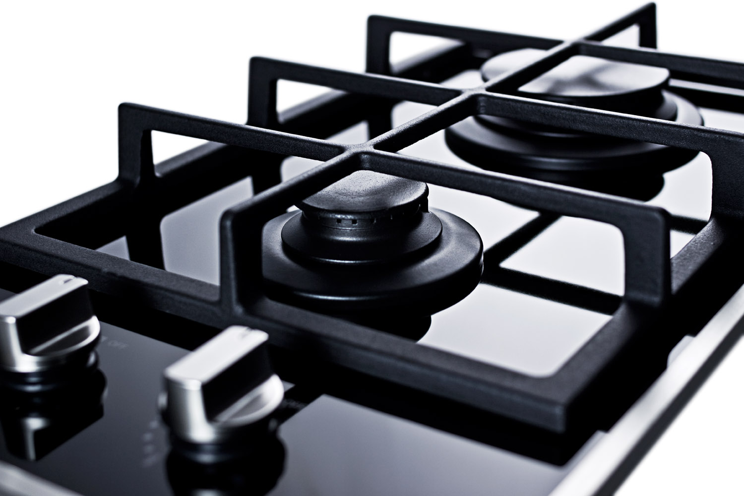 2-burner gas-on-glass cooktop with sealed burners and cast iron grates